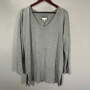 Cupio Top Womens Large Gray Stretch Tee Shirt Long Sleeve Pullover Split Hem
